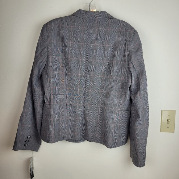 Rafaella Petite Women's Gray Pink Plaid Fitted Lined Blazer Office Work NWT 14 - Picture 5 of 12